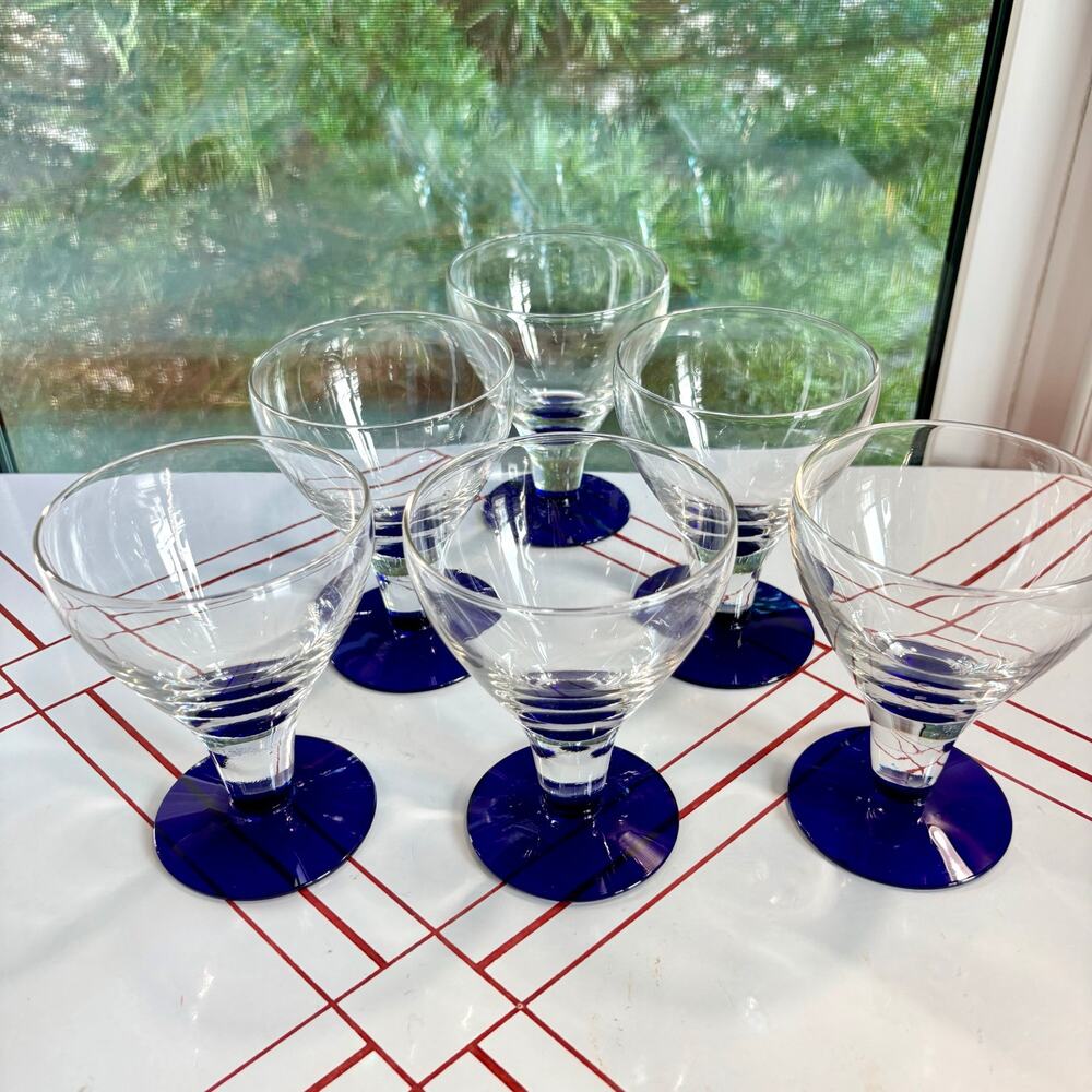 Vintage Cobalt Blue Footed Cocktail Glasses Set of 6 MCM Barware
